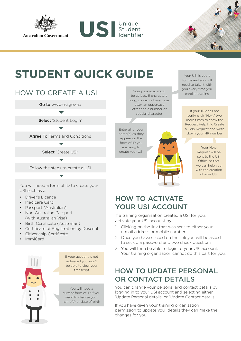 USI Student Quick Guide: steps to create a Unique Student Identifier. Open the PDF guide for the full text.